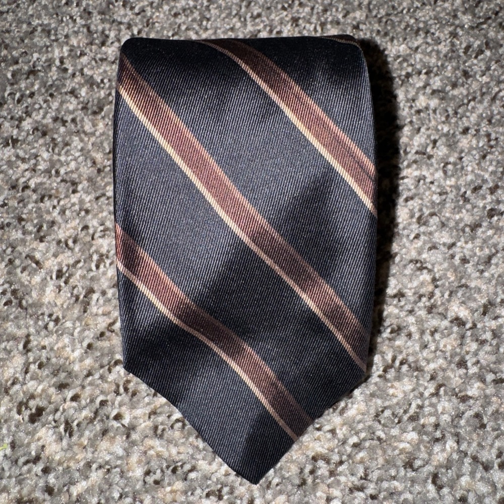 Robert Talbott Norton Ditto Silk Tie Vintage Black Brown Striped Made in England